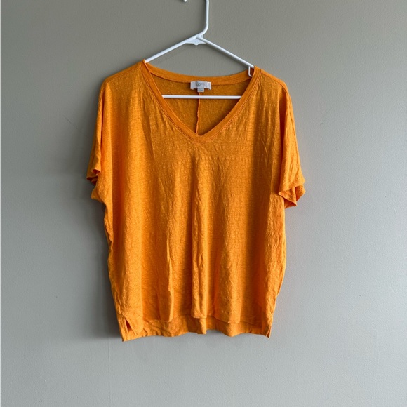 LOFT Linen Yellow V-neck Short Sleeve T-Shirt - Picture 1 of 6